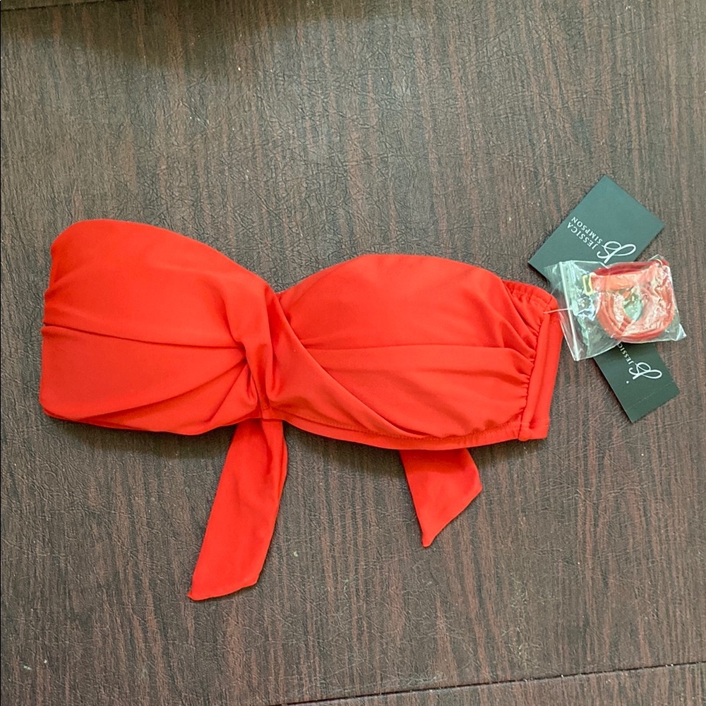 Jessica Simpson Red Bandeau Bikini Top with tie back